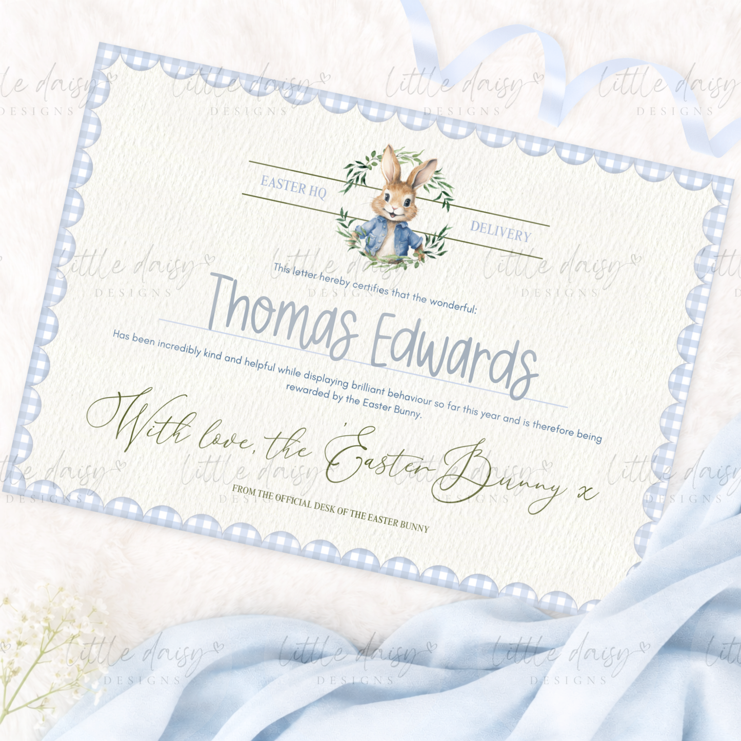 Gingham Easter Certificate