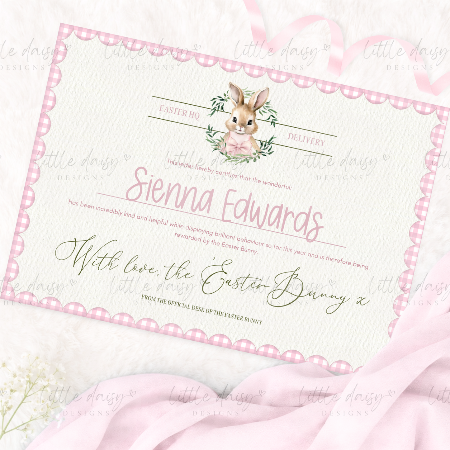 Gingham Easter Certificate
