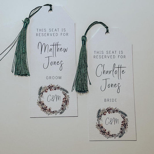 Winter Wreath Wedding Chair Tags