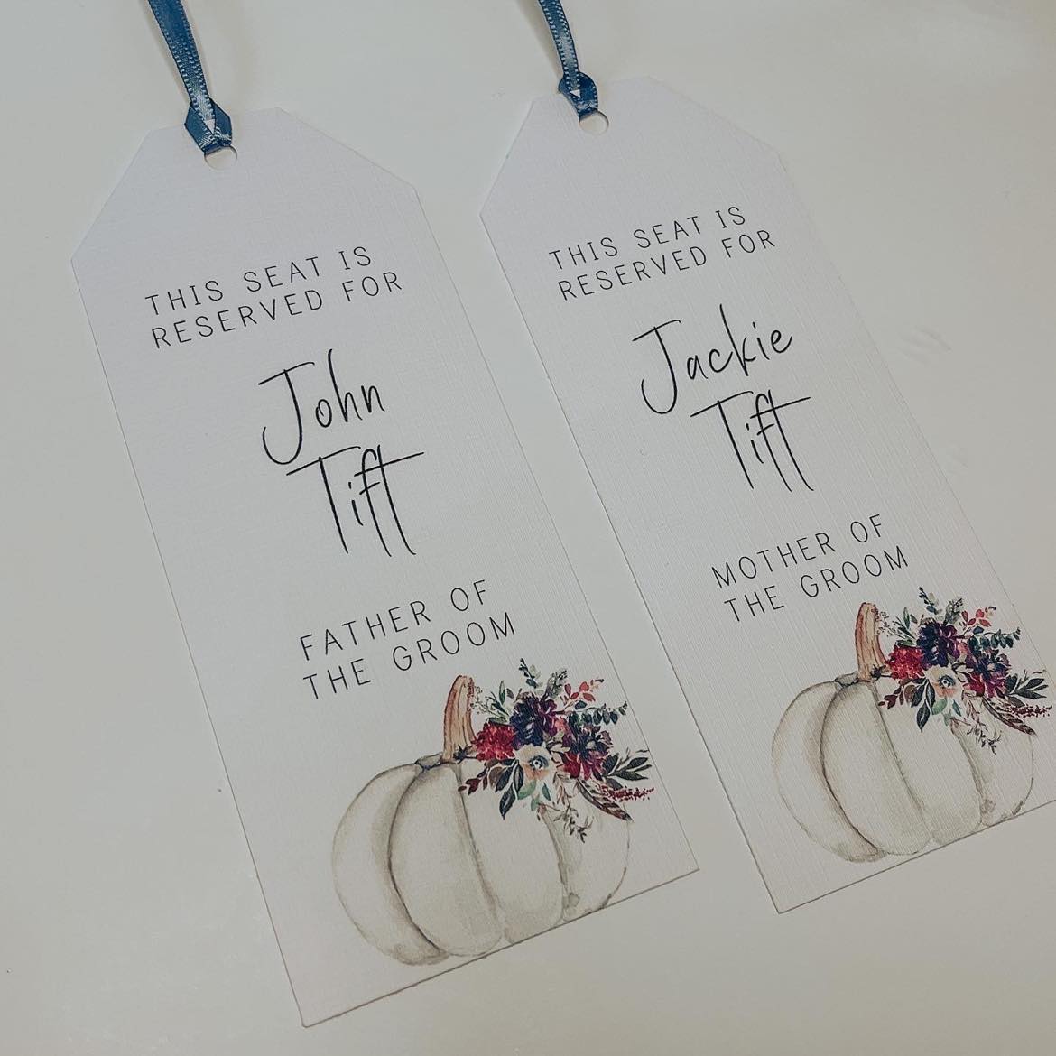 Winter Pumpkin Wedding Chair Tags