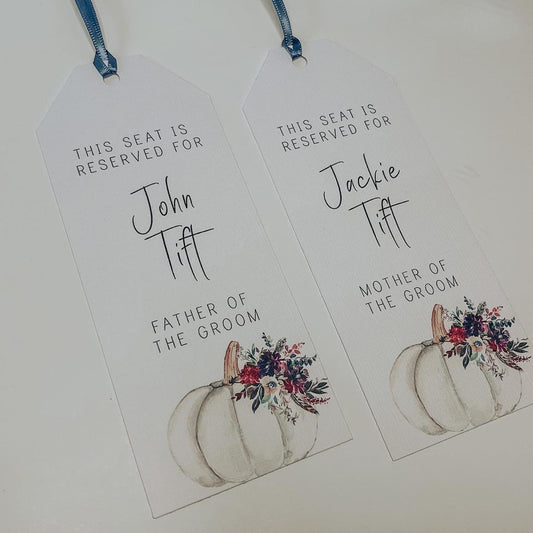 Winter Pumpkin Wedding Chair Tags