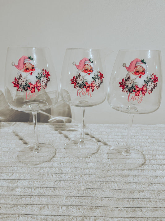 Pink Santa Wine Glass