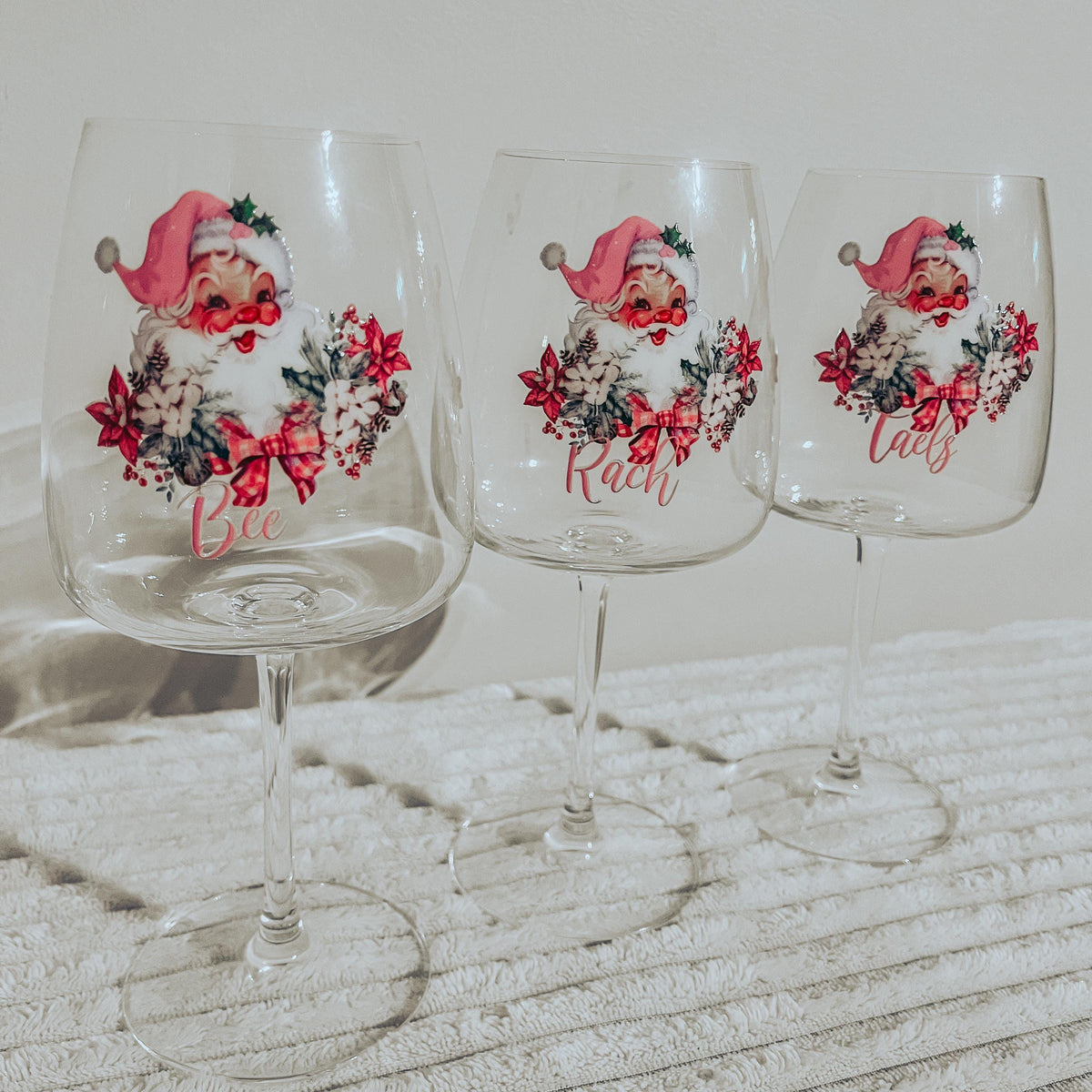 Pink Santa Wine Glass