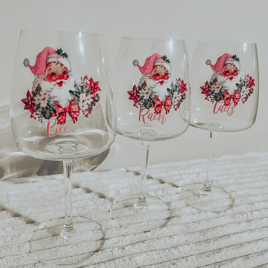 Pink Santa Wine Glass