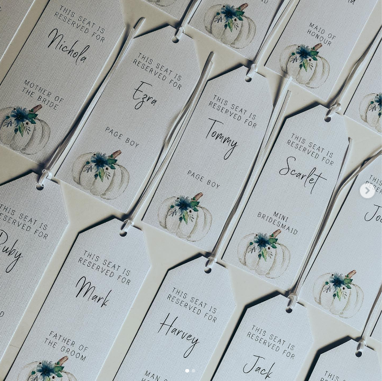 Spring Pumpkin Wedding Chair Tags